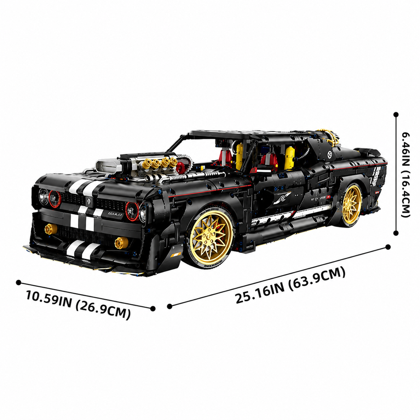 1:8 Classic Muscle Race Car Building Set — Black & Gold