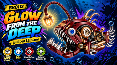 Dive Into the Abyss: Steampunk Anglerfish with Glowing Lure & Exposed Gears BR0113