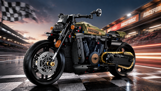 Military Green, Gold Chain, Moving Pistons — The Retro Cruiser Brick Build BR60514