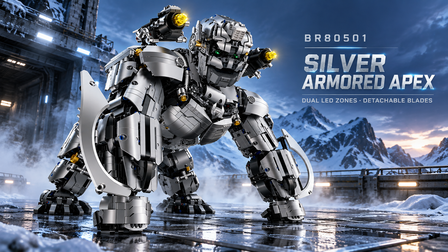 🦍 Wild Mecha Gorilla: Silver Armour, Green Core, Yellow Cannons BR80501