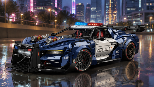 BR10655 1:8 Neptune Blue Police-Style Supercar: A 3,975-Piece Mechanical Brick Build with Optional RC Upgrades