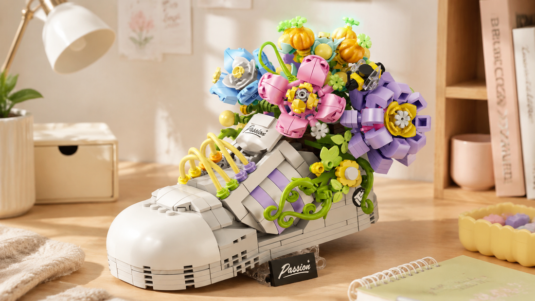 BR60513	The Sneaker That Blooms — White Pastel Floral Sneaker Brick Set