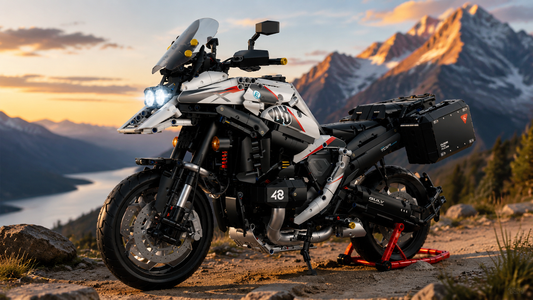 🏍️ BR60548: Build a 1:5 Adventure Touring Motorcycle with Lit Headlight & Openable Luggage