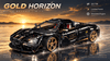 BR10625 1:8 Gloss Black Concept Supercar – Gold Accents & Open-Armour Display - BrickRoyal