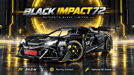 BR10627 1:8 Meteorite Black Track Supercar – Yellow Stripes & RC Upgrade - BrickRoyal