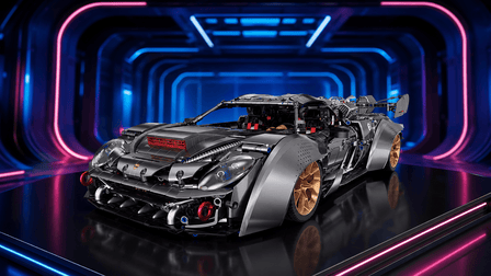 BR10629 Electroplated 1:8 Supercar: 3,903 Pieces of Gunmetal Engineering - BrickRoyal