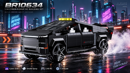 BR10634 1:14 Cyber Pickup RC Building Set – 360° Drift & Smoke Effect - BrickRoyal