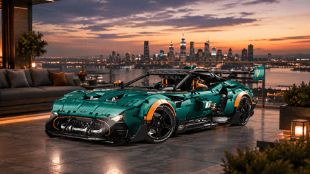 BR10647 Emerald Green Track Supercar Building Set – Steam Spray & Motorized Hood - BrickRoyal