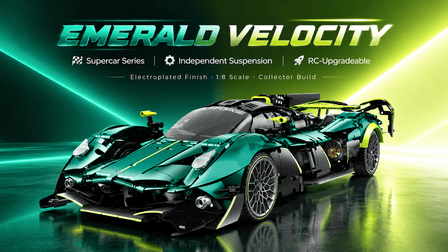 BR10658 Emerald Green Track Hypercar Building Set – Rotating Intake Fans & Steam Spray - BrickRoyal