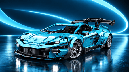 BR10660 Lake Blue Track Hypercar Building Set – 3-Speed Gearbox & Steam Spray - BrickRoyal