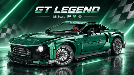 BR10662 Racing Green GT Supercar – Clear-Casing Engine & Pop-Up Hood - BrickRoyal
