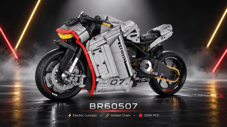 BR60507 1:5 Futuristic Electric Concept Superbike – Simulated Rotor Motor & Gold Chain - BrickRoyal