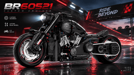 BR60521 1:5 Matte-Black Custom Cruiser – Lifting Rear Wheel & 3-Speed Gearbox - BrickRoyal