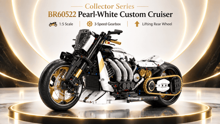 BR60522 1:5 Pearl-White Custom Cruiser – Lifting Rear Wheel & 3-Speed Gearbox - BrickRoyal