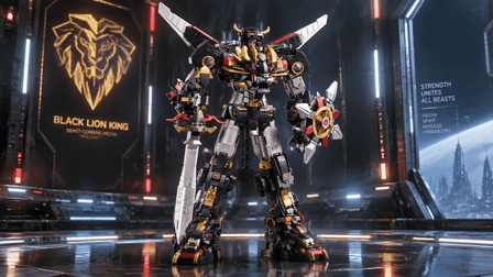 BR80507 Black Lion King Beast-Combine Mecha Set – 3-in-1 LED Mech Building Kit - BrickRoyal