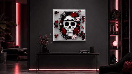 BR8701 Gothic Skull & Rose Brick Art Build for Display - BrickRoyal