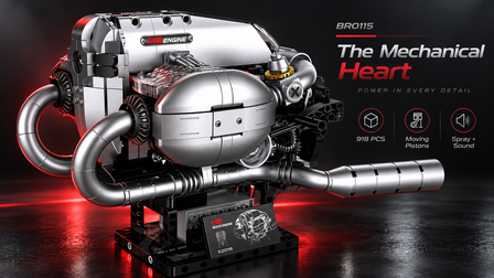 Motorized H2 Boxer Engine Building Set – BR0115 Brick Model with Moving Pistons, Spray & Sound  BR0115