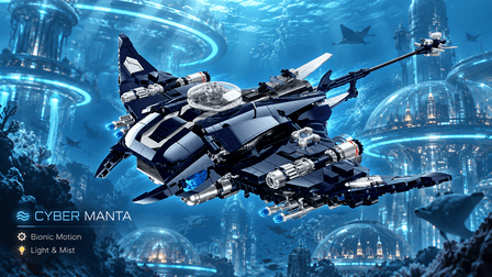 Cyber Manta Bionic Building Set – Motorized Swimming, Mist & LED Stream - BrickRoyal