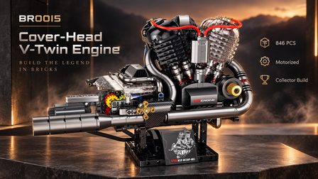 Build a Running Cover-Head V-Twin Engine — See-Through Bricks, Chain Drive & Mist BR0015