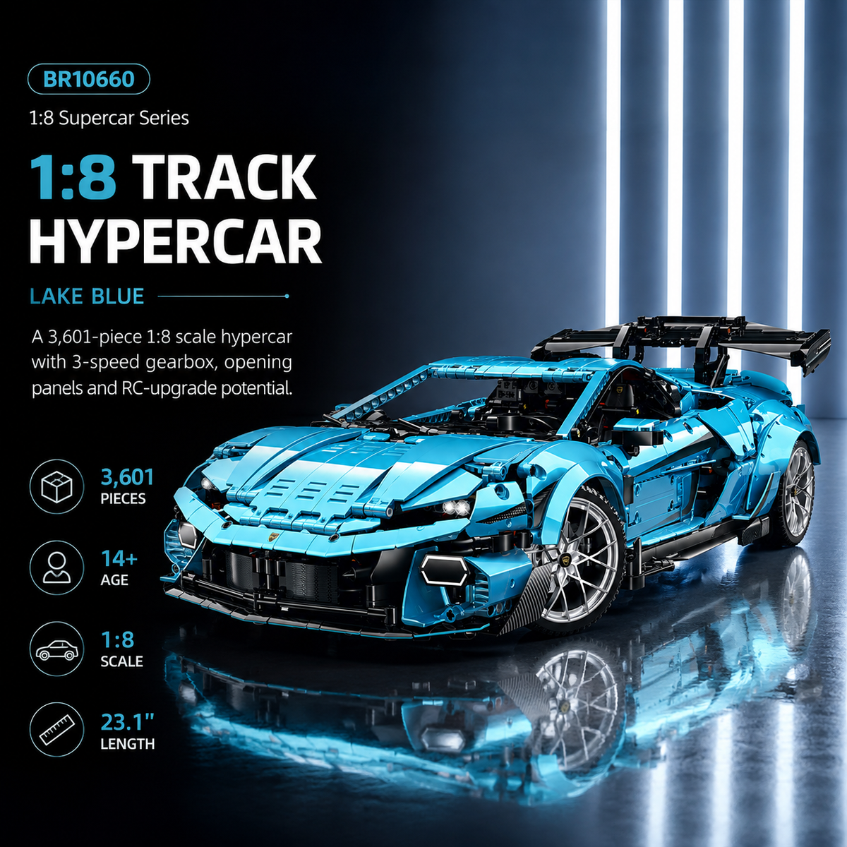 1:8 Track Hypercar Building Set — Lake Blue
