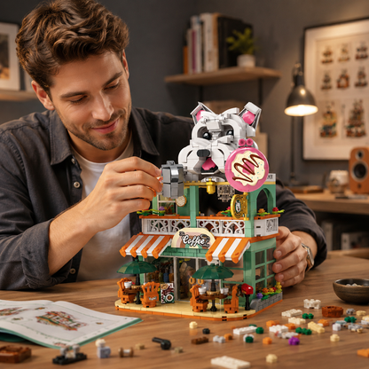Dog Coffee Shop Modular Street-View Building Set