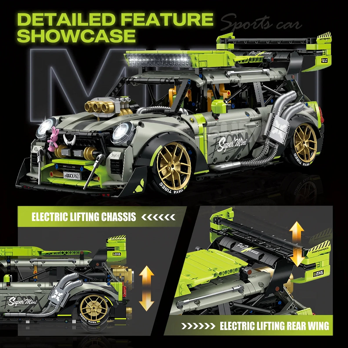 1:10 Wide-Body Drift Stunt Car Building Set — Army Green