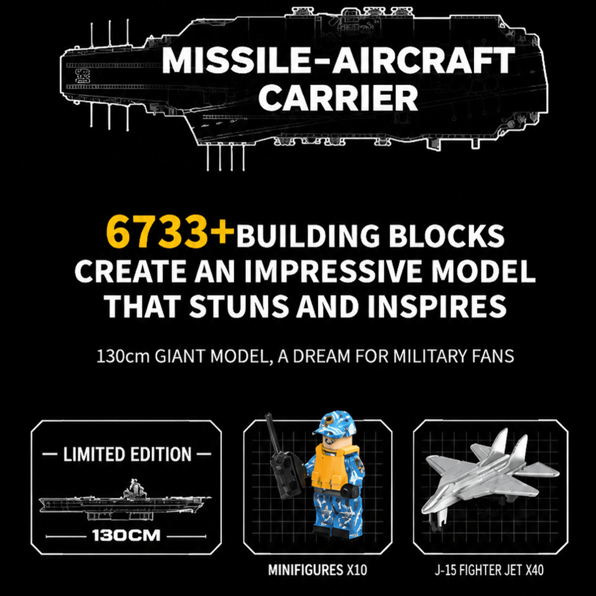 1:250 Scale 003 Fujian Aircraft Carrier Building Block Set | Mechanical Building Kits | BrickRoyal