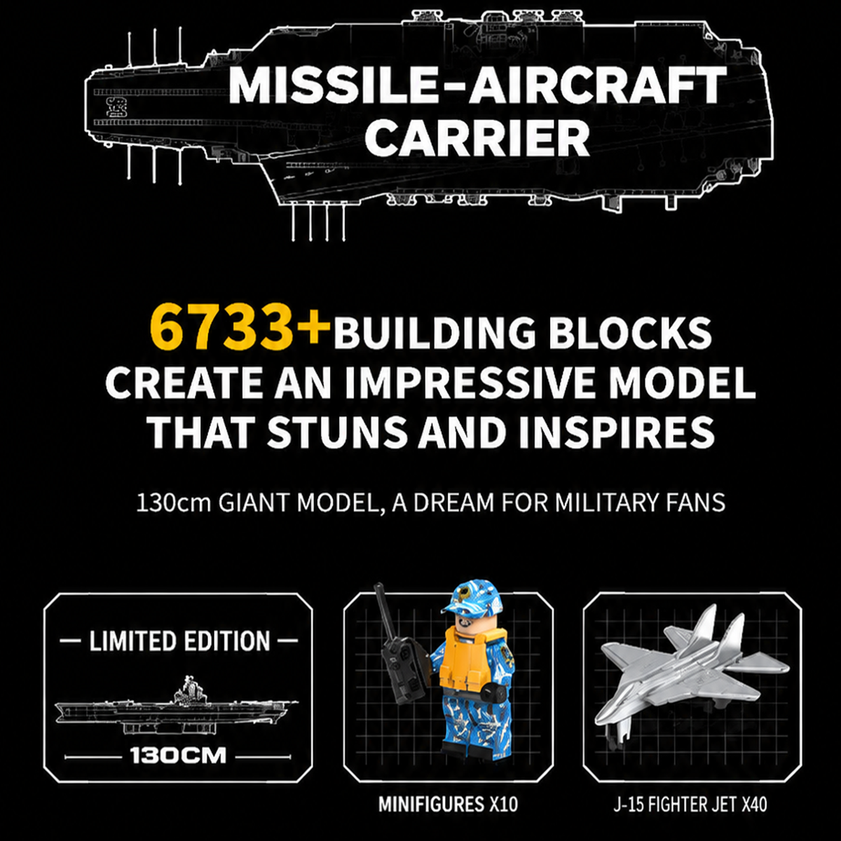 1:250 Scale 003 Fujian Aircraft Carrier Building Block Set