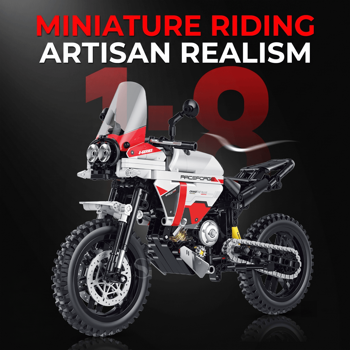 1:8 Off-Road Adventure Motorcycle Building Kit | Mechanical Building Kits | BrickRoyal