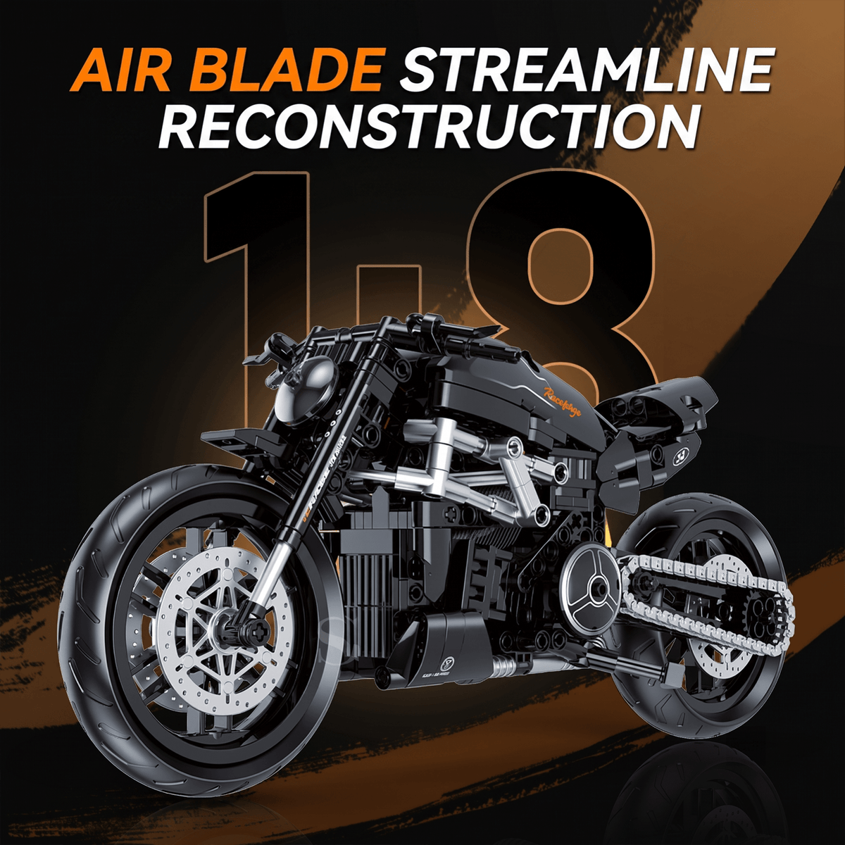 1:8 Power Cruiser Motorcycle Building Kit | Mechanical Building Kits | BrickRoyal