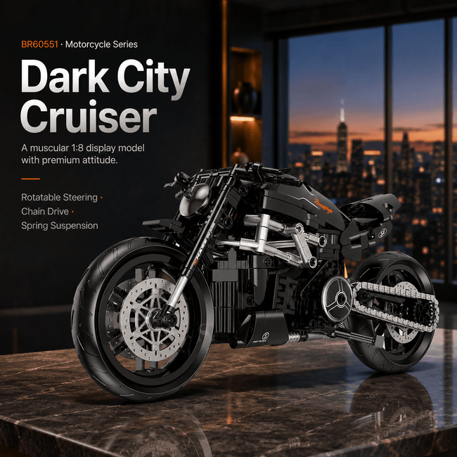 1:8 Power Cruiser Motorcycle Building Kit | Mechanical Building Kits | BrickRoyal