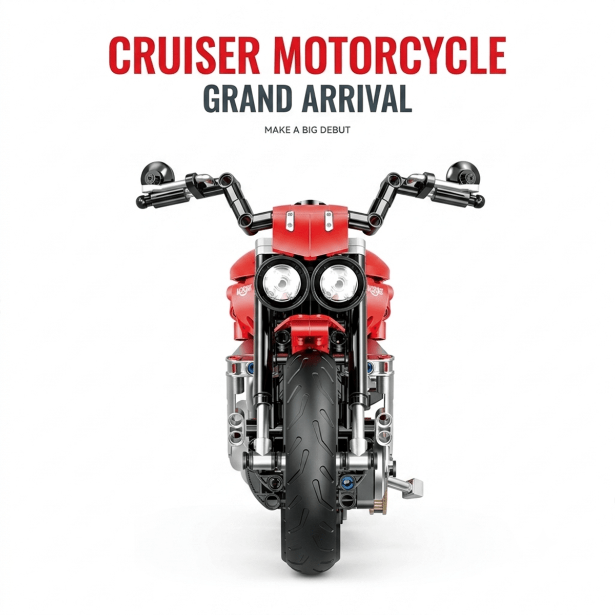 1:8 Red Power-Cruiser Motorcycle Building Kit | Mechanical Building Kits | BrickRoyal