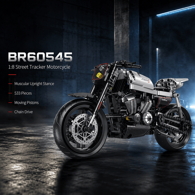 1:8 Street Tracker Motorcycle Building Kit | Mechanical Building Kits | BrickRoyal