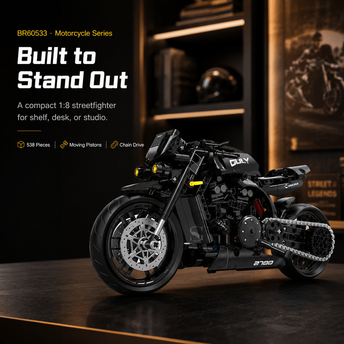 1:8 Streetfighter Motorcycle Building Kit | Mechanical Building Kits | BrickRoyal