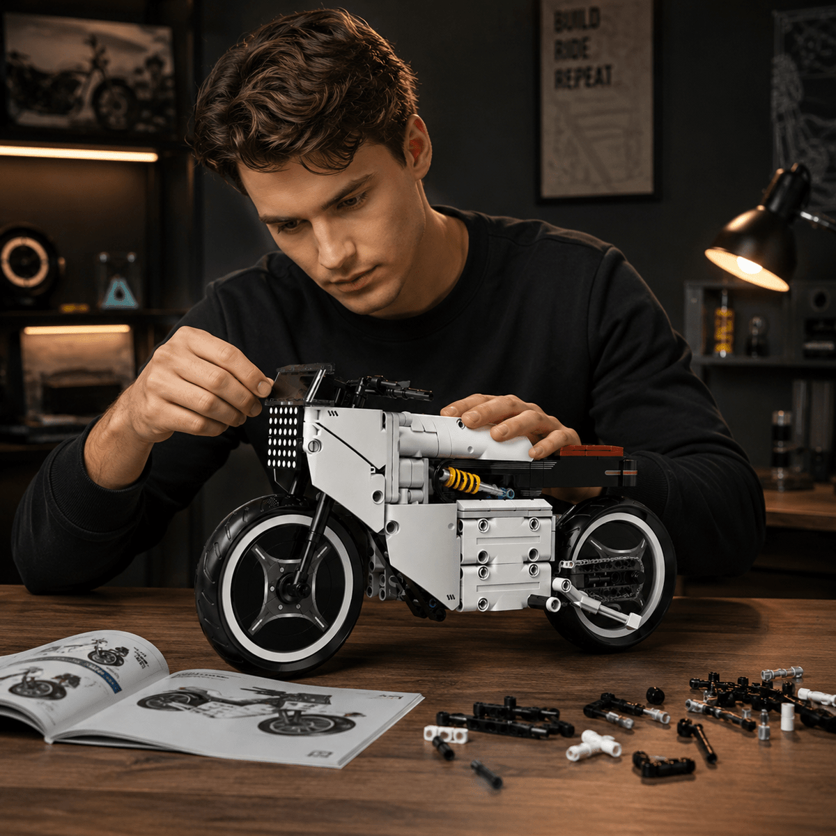 1:8 Urban Roadster Motorcycle Building Kit | Mechanical Building Kits | BrickRoyal
