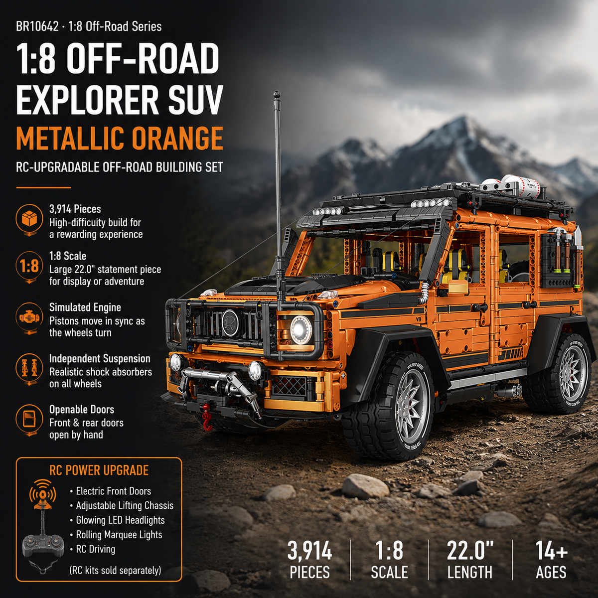 1:8 Off-Road Explorer SUV Building Set — Metallic Orange