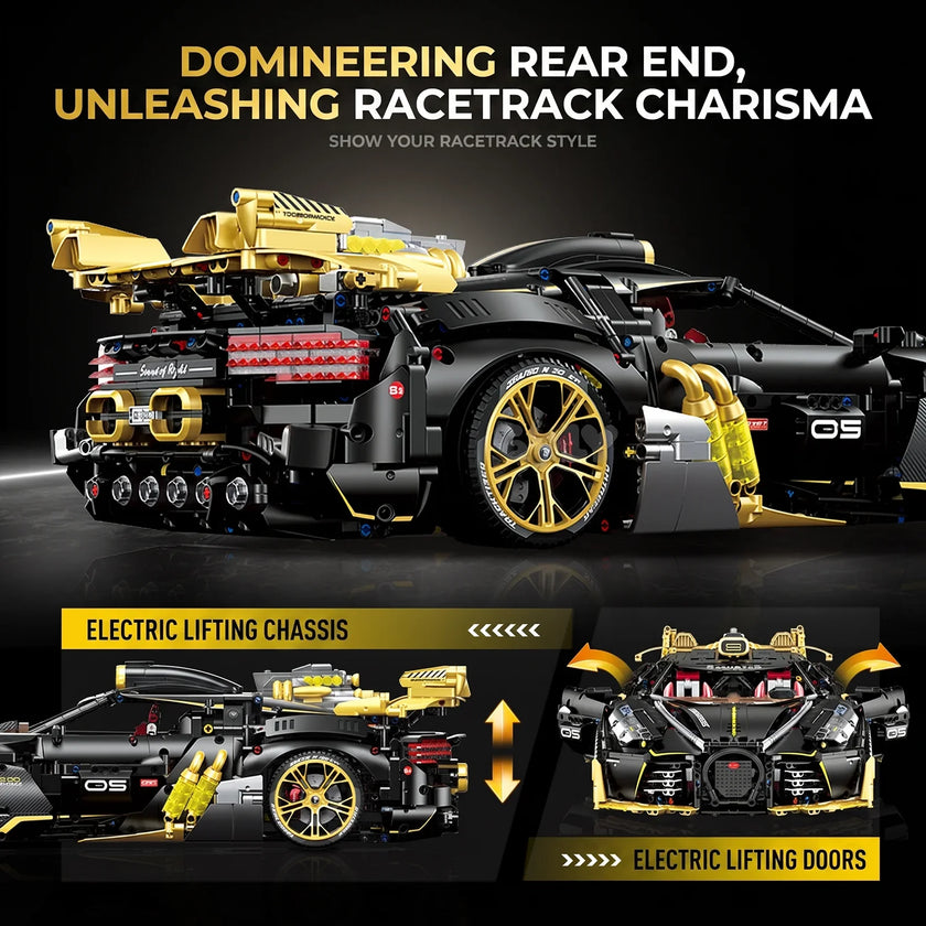 1:8 Concept Hypercar Building Set — Matte Black & Gold