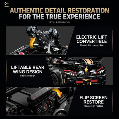 1:8 Concept Supercar Building Set — Gloss Black & Gold