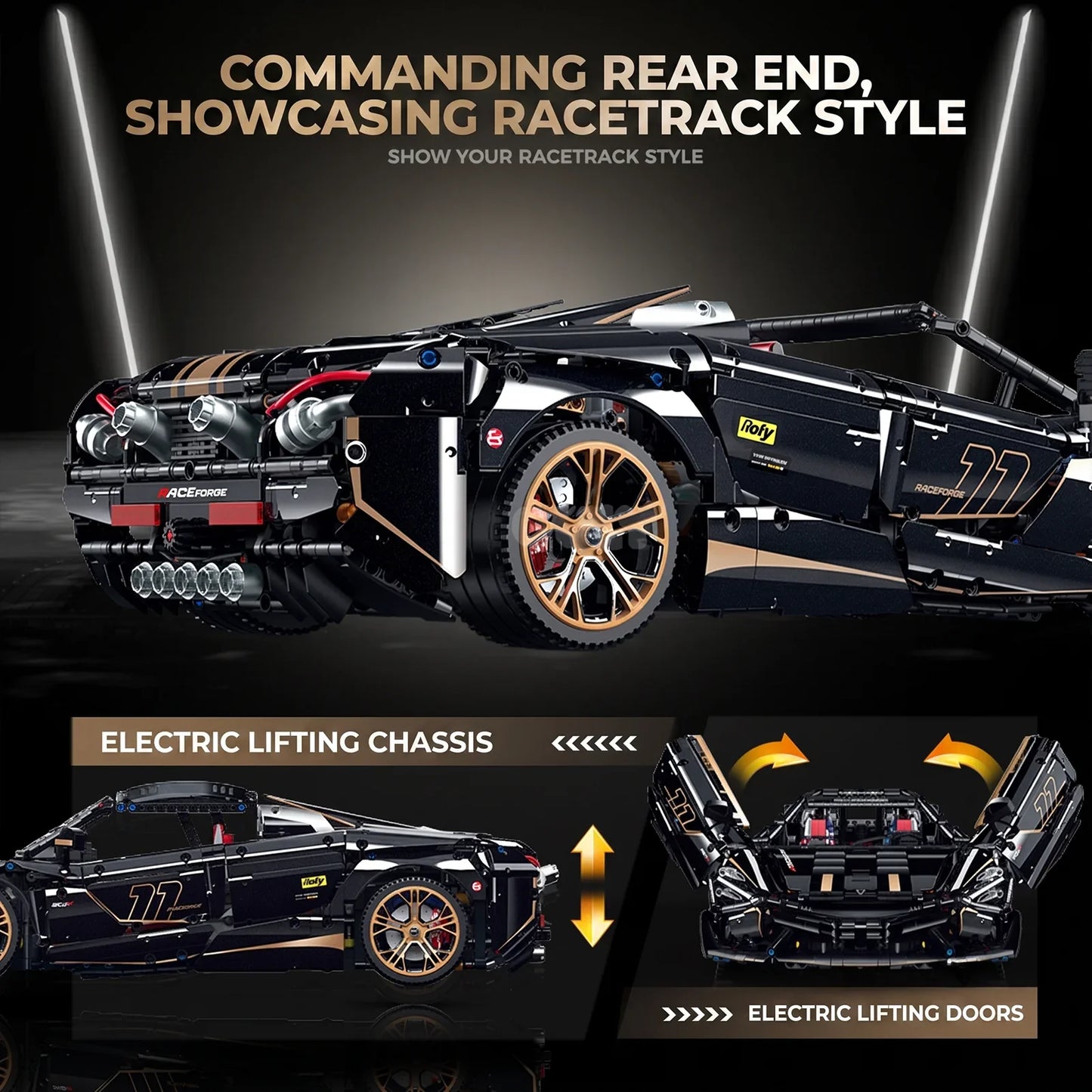 1:8 Concept Supercar Building Set — Gloss Black & Gold