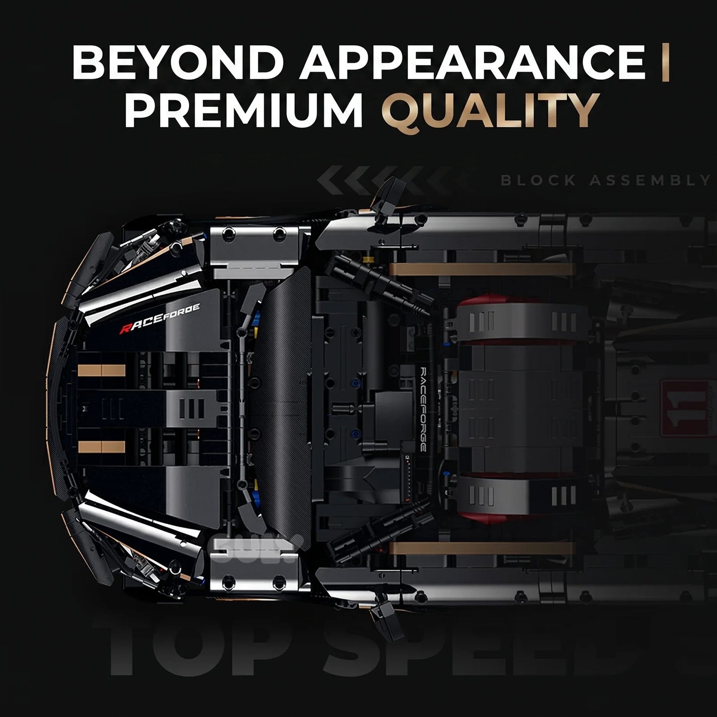 1:8 Concept Supercar Building Set — Gloss Black & Gold