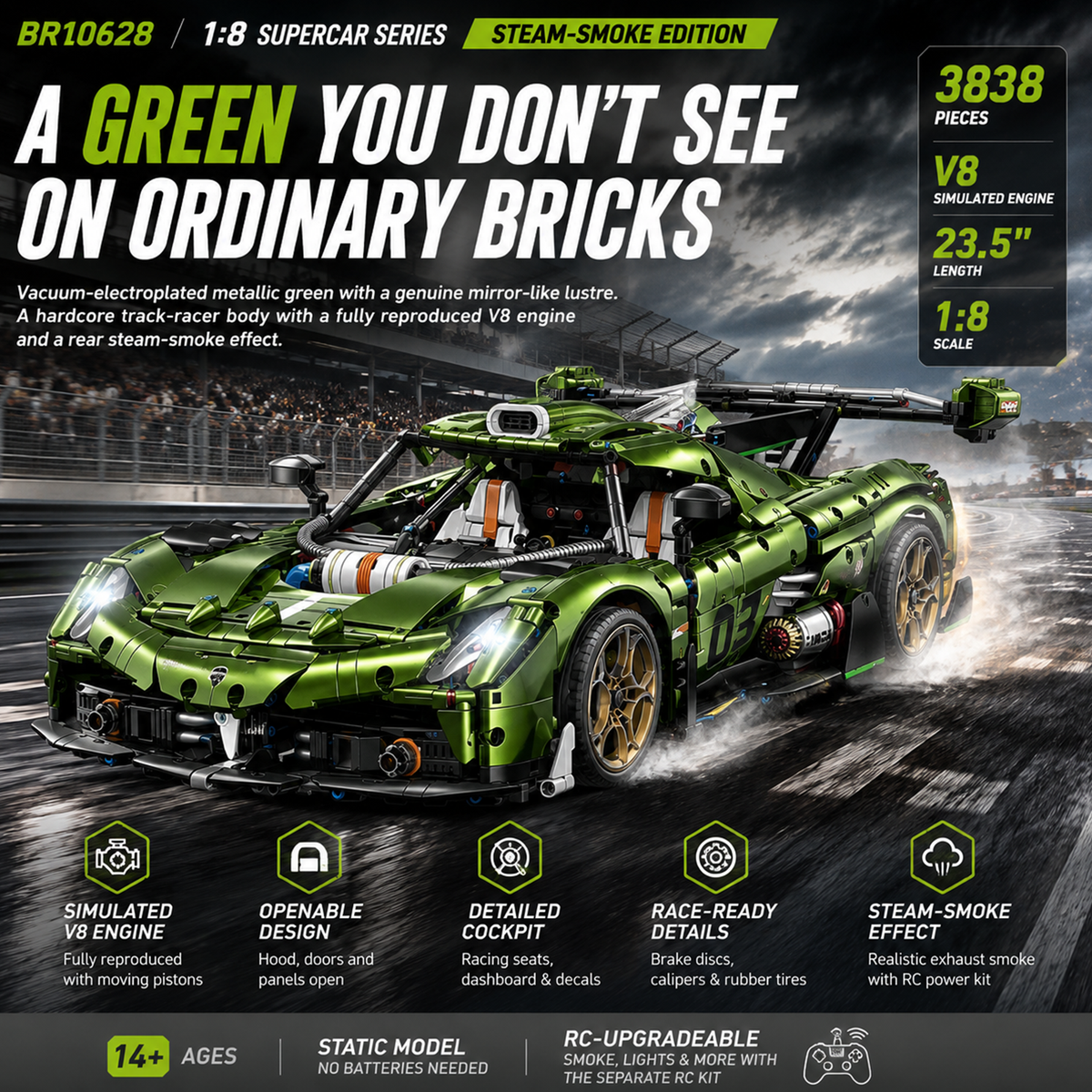 1:8 Concept Supercar Building Set — Metallic Green
