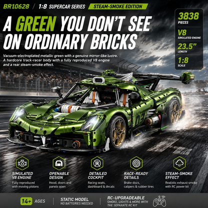 1:8 Concept Supercar Building Set — Metallic Green