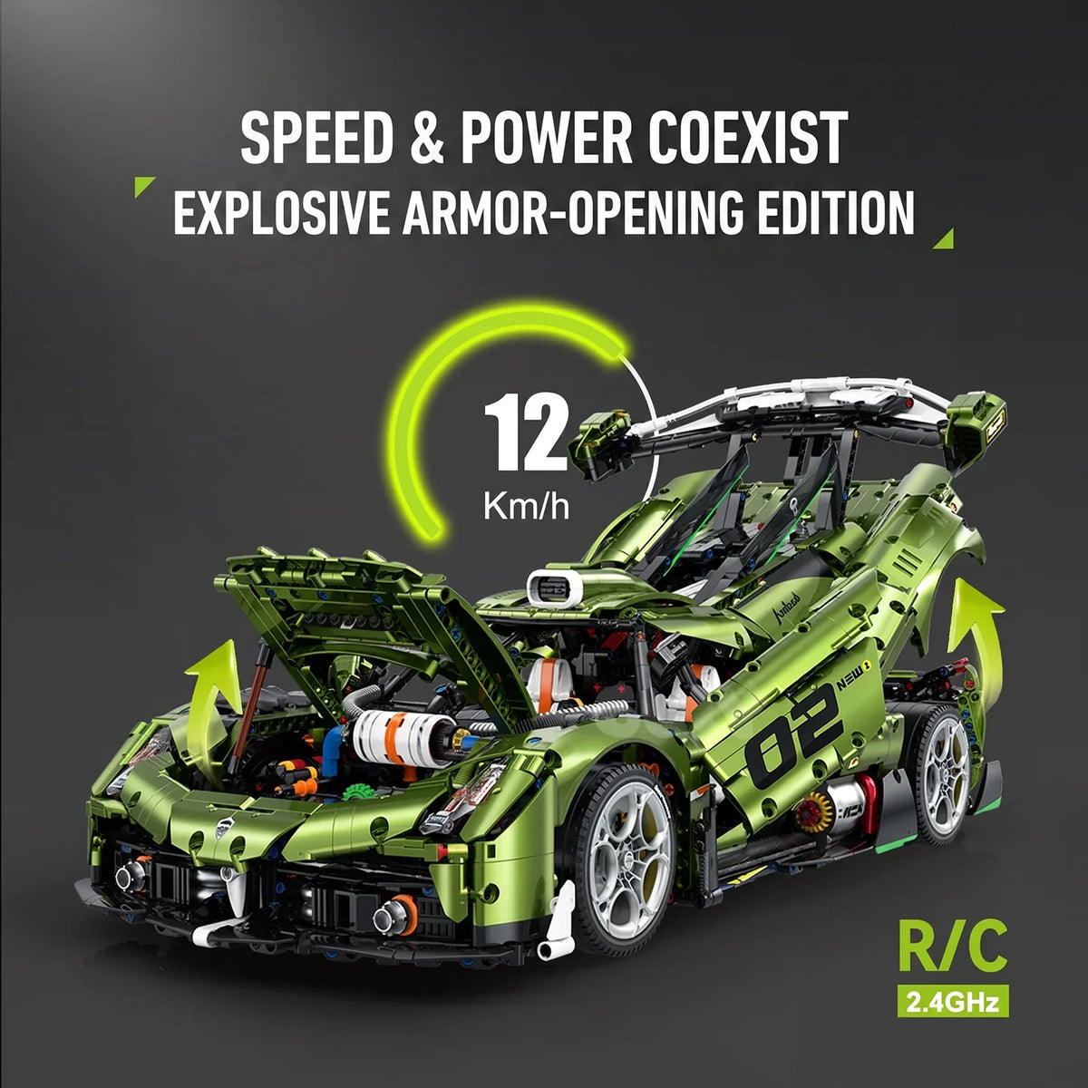 1:8 Concept Supercar Building Set — Metallic Green