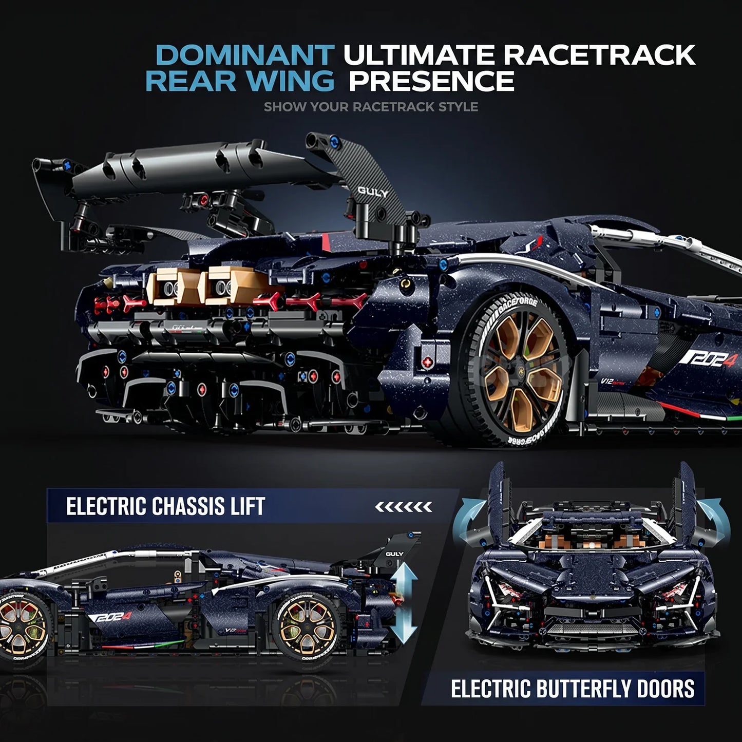 1:8 Starry Blue Concept Supercar Building Set