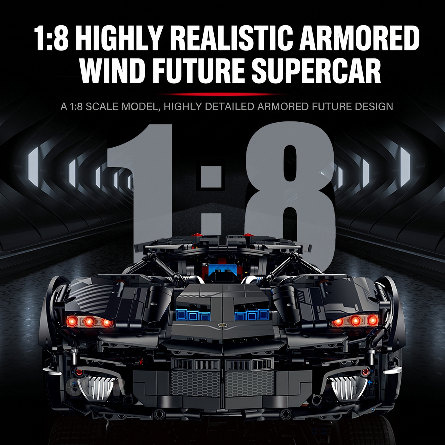 Armored 1:8 Concept Supercar — Matte Black