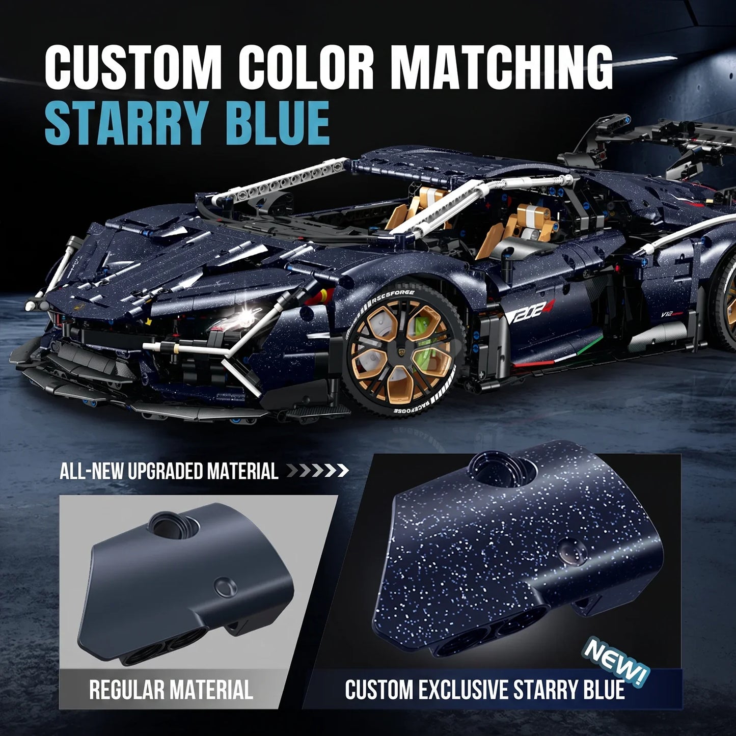 1:8 Starry Blue Concept Supercar Building Set