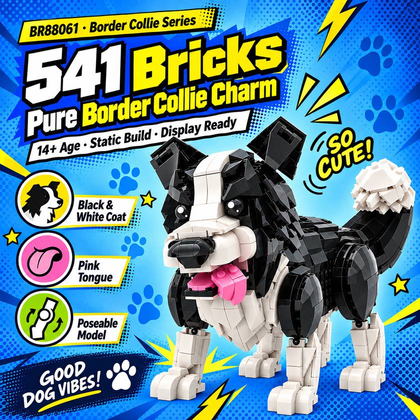 Border Collie Brick Model – Poseable Dog with Wagging Tail Building Set