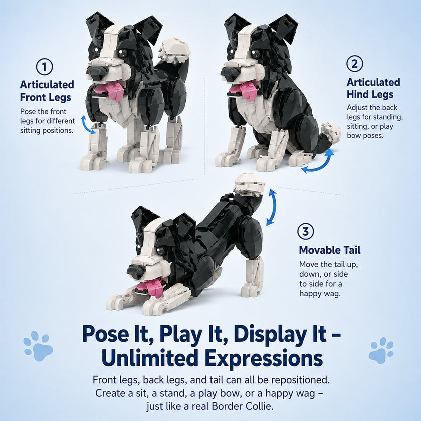 Border Collie Brick Model – Poseable Dog with Wagging Tail Building Set