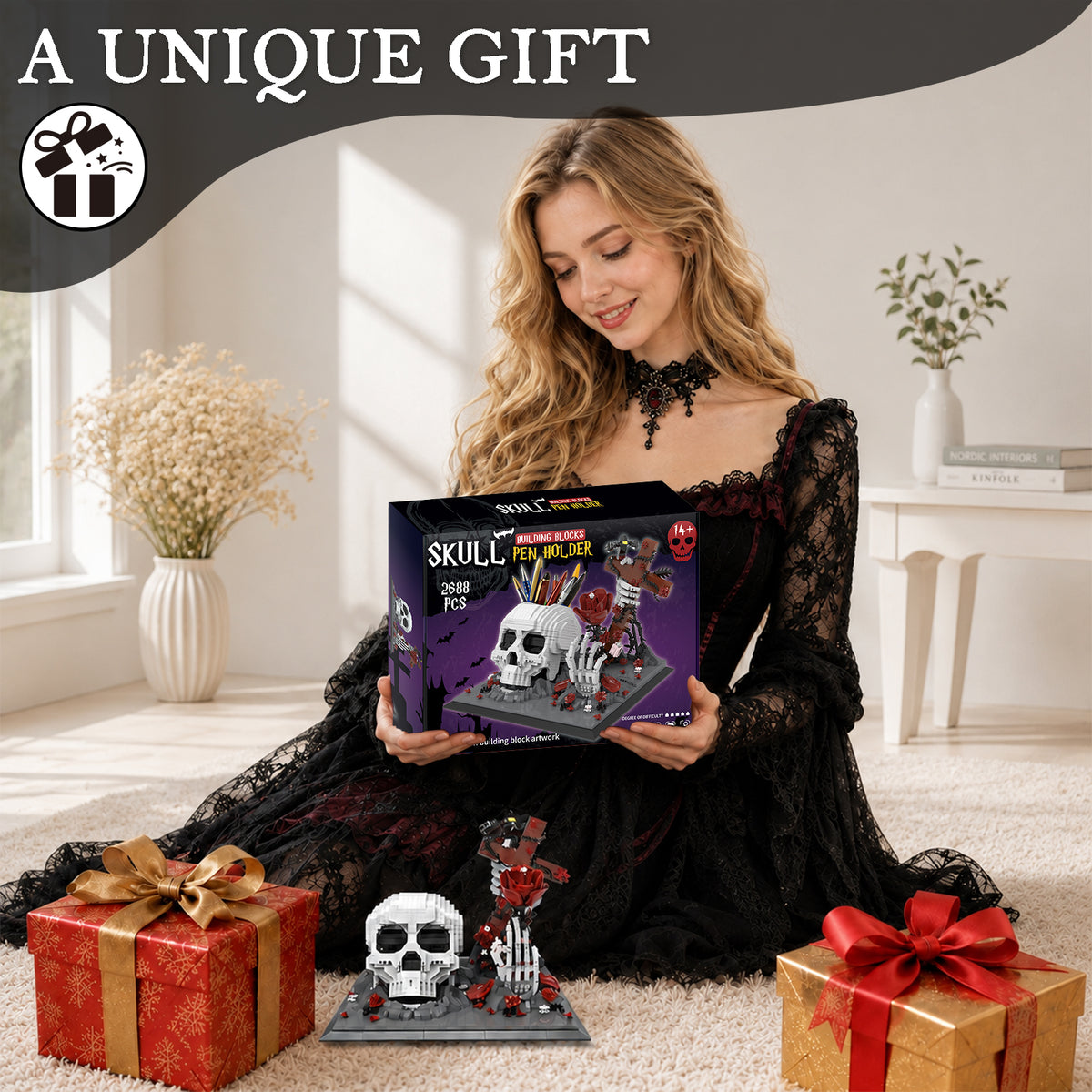 Gothic Skull Pen Holder Building Set – Dark Desk Art That Holds Your Pens