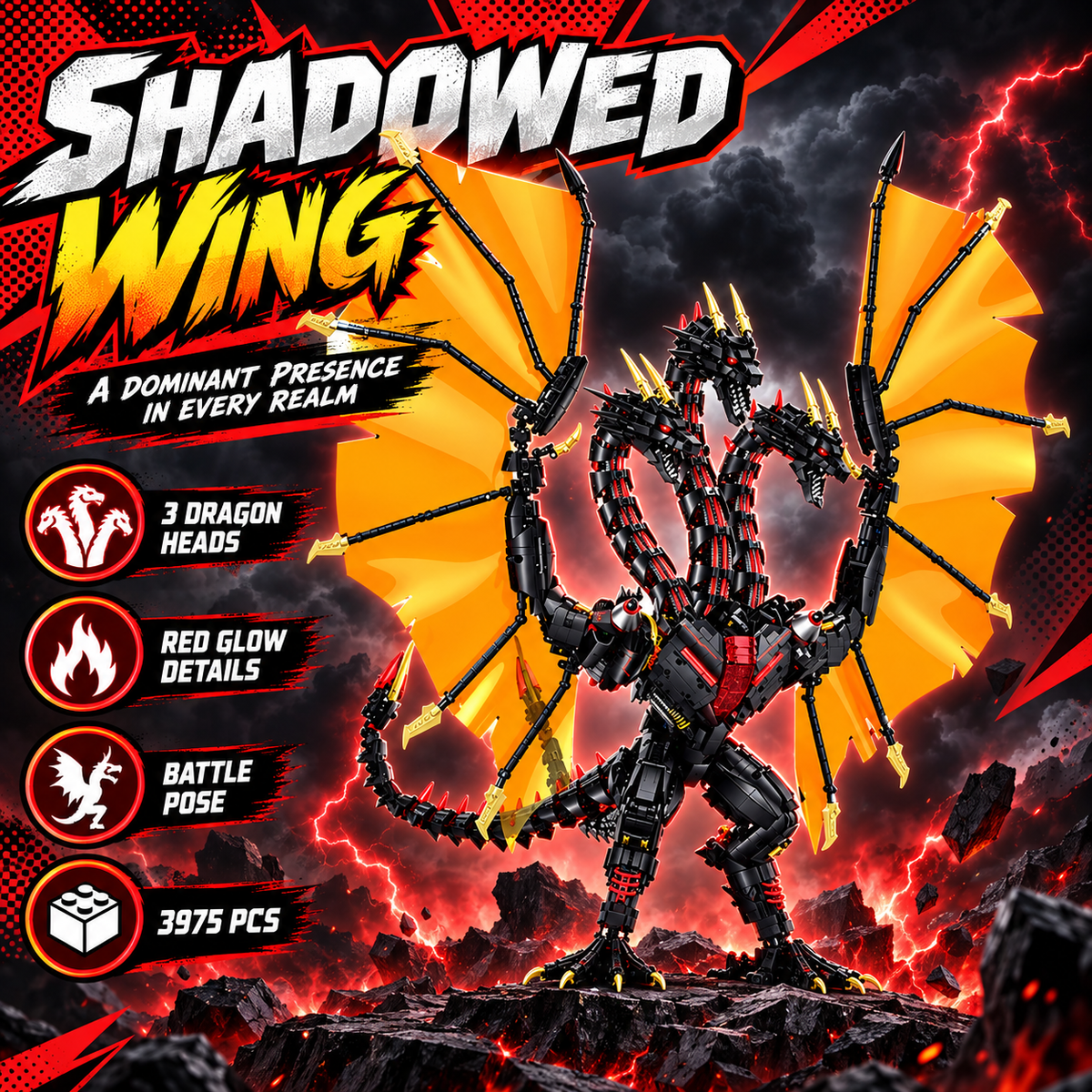 Three-Headed Mechanical Dragon Building Set
